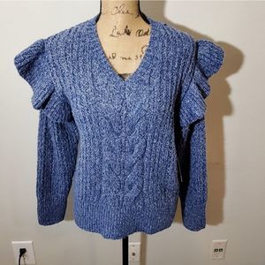 Cliche ruffled statement sleeve super soft herringbone sweater size small NEW!!!